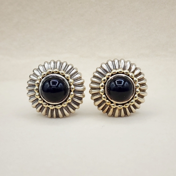 Lagos Caviar Large Black Onyx Earring With Gold - Picture 1 of 12